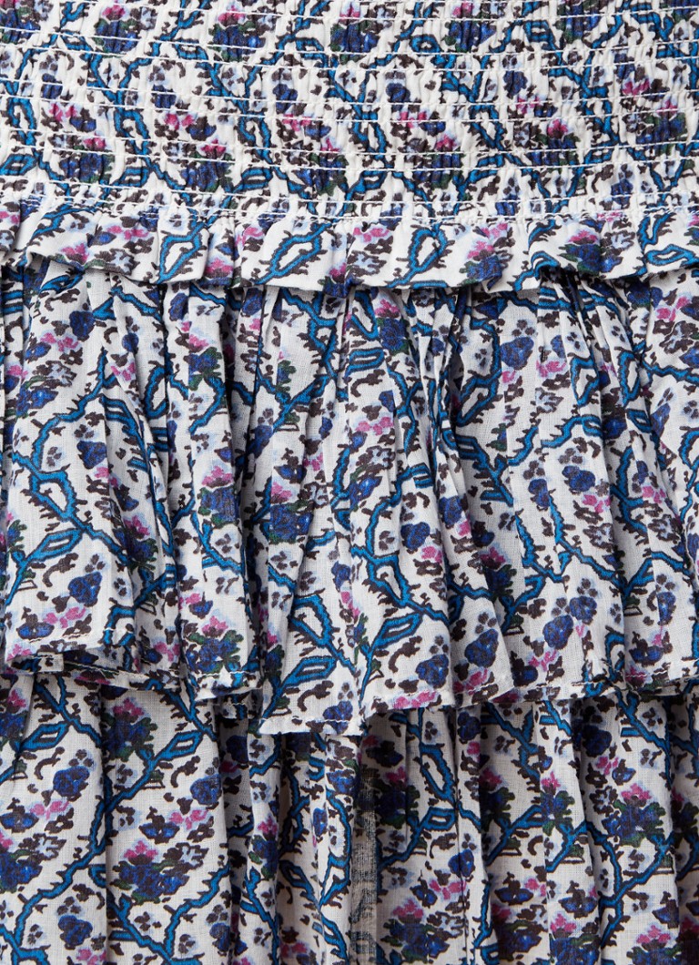 Saia mini plissada Isabel Marant Naomi com estampa floral e detalhe franzido.