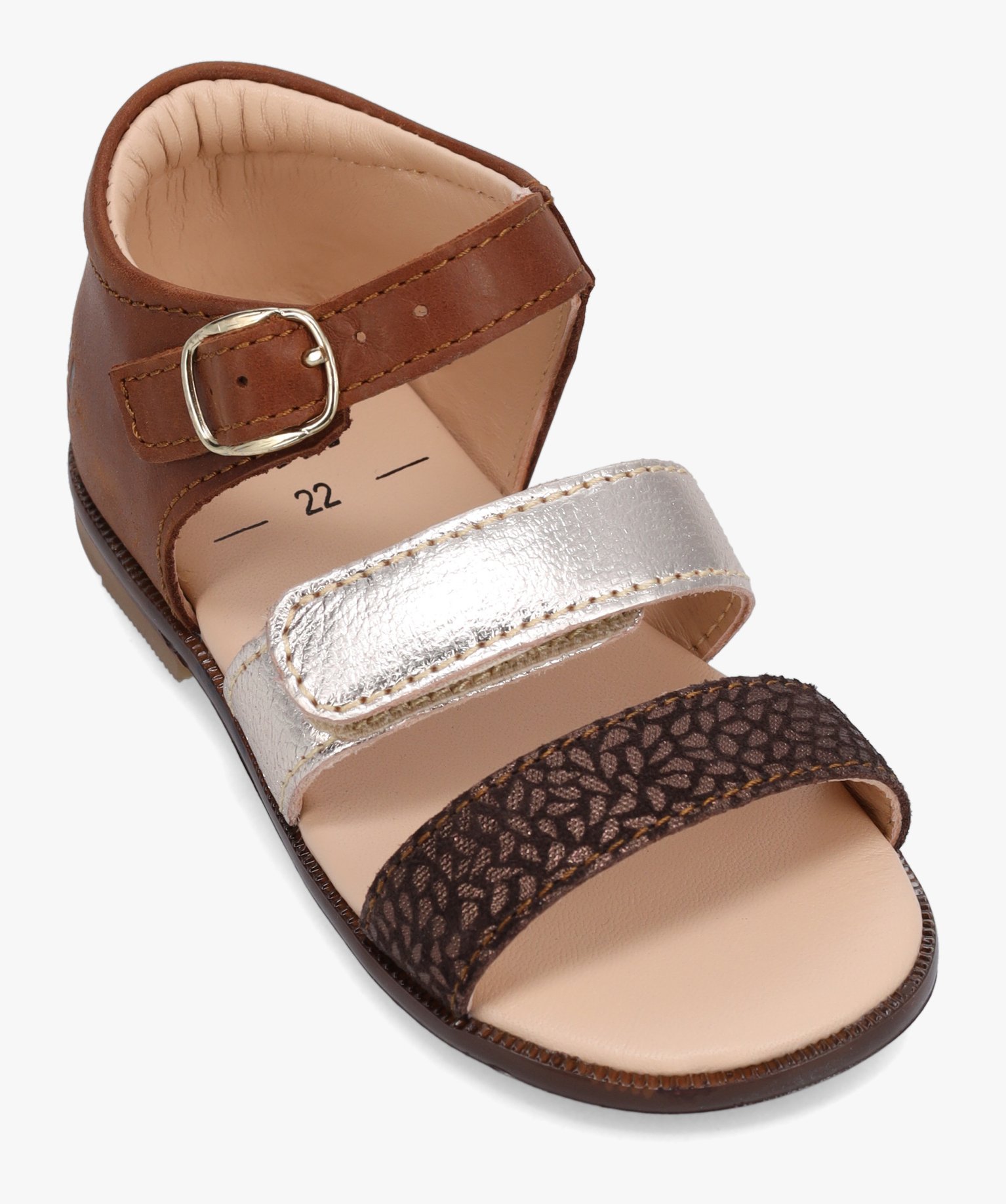 Sandales bébé fille à scratch dessus cuir métallisé –... camel | GEMO