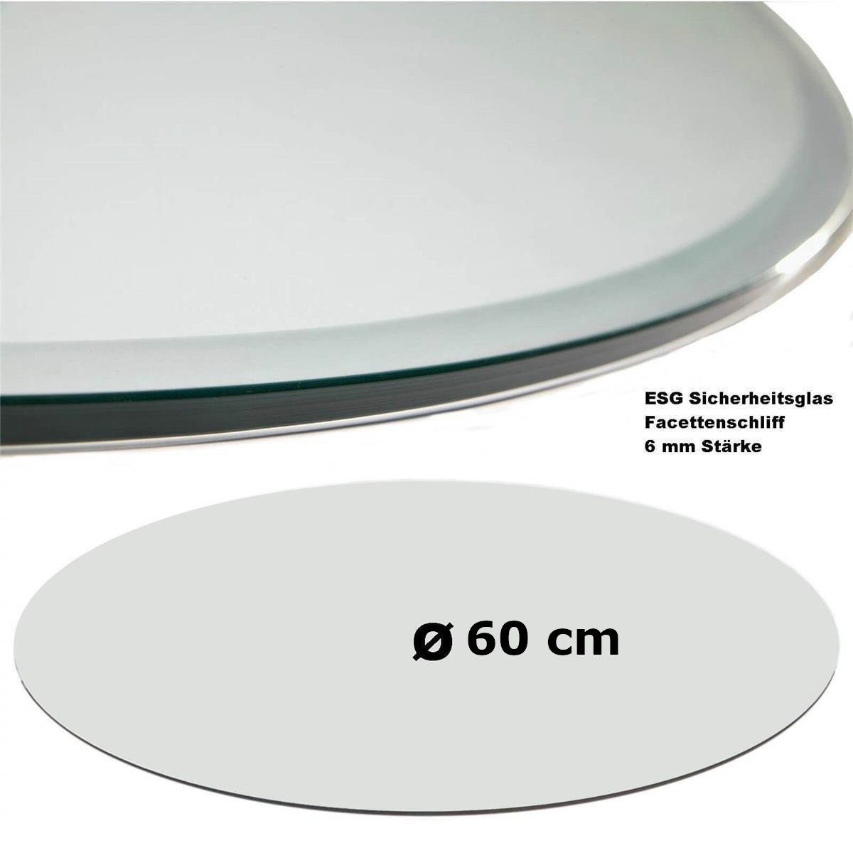 HOOZ Tischplatte Glasplatte Ø60x0,6 cm mit Facettenschliff - schwarz, rund