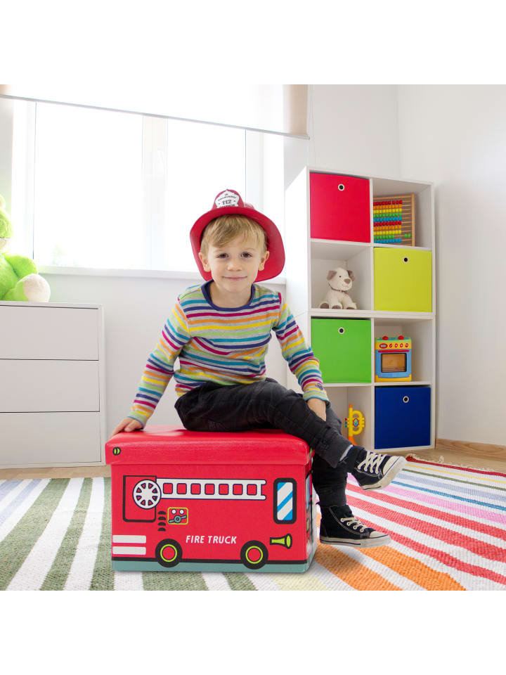 relaxdays Spielzeugkiste Feuerwehr in Rot - (B)48 x (H)32 x (T)32 cm günstig kaufen onesize