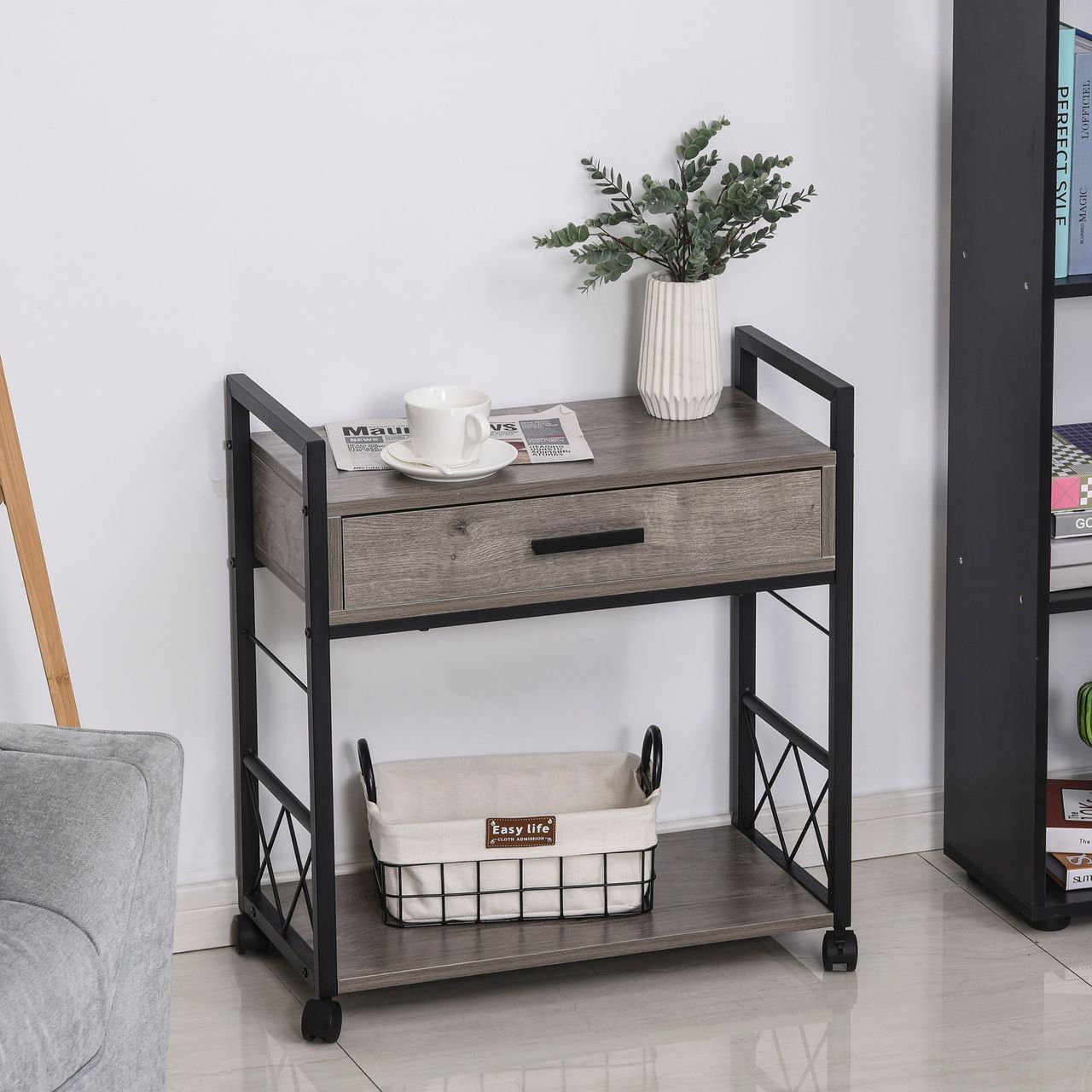 HOMCOM Beistelltisch Servierwagen mit Schublade Ablage Küchenwagen Sideboard