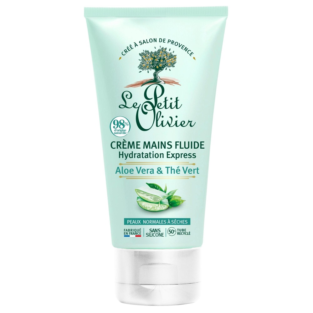 le petit olivier Crème Mains Fluide Hydratation Express Aloe Vera & Thé Vert Crème Mains  - Peaux Normales à Sèches