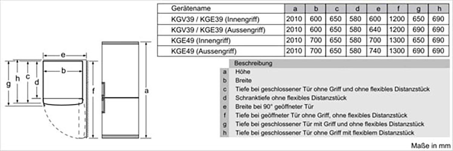 SIEMENS Kühl-/Gefrierkombination KG39E4LBA, 201 cm hoch, 60 cm breit