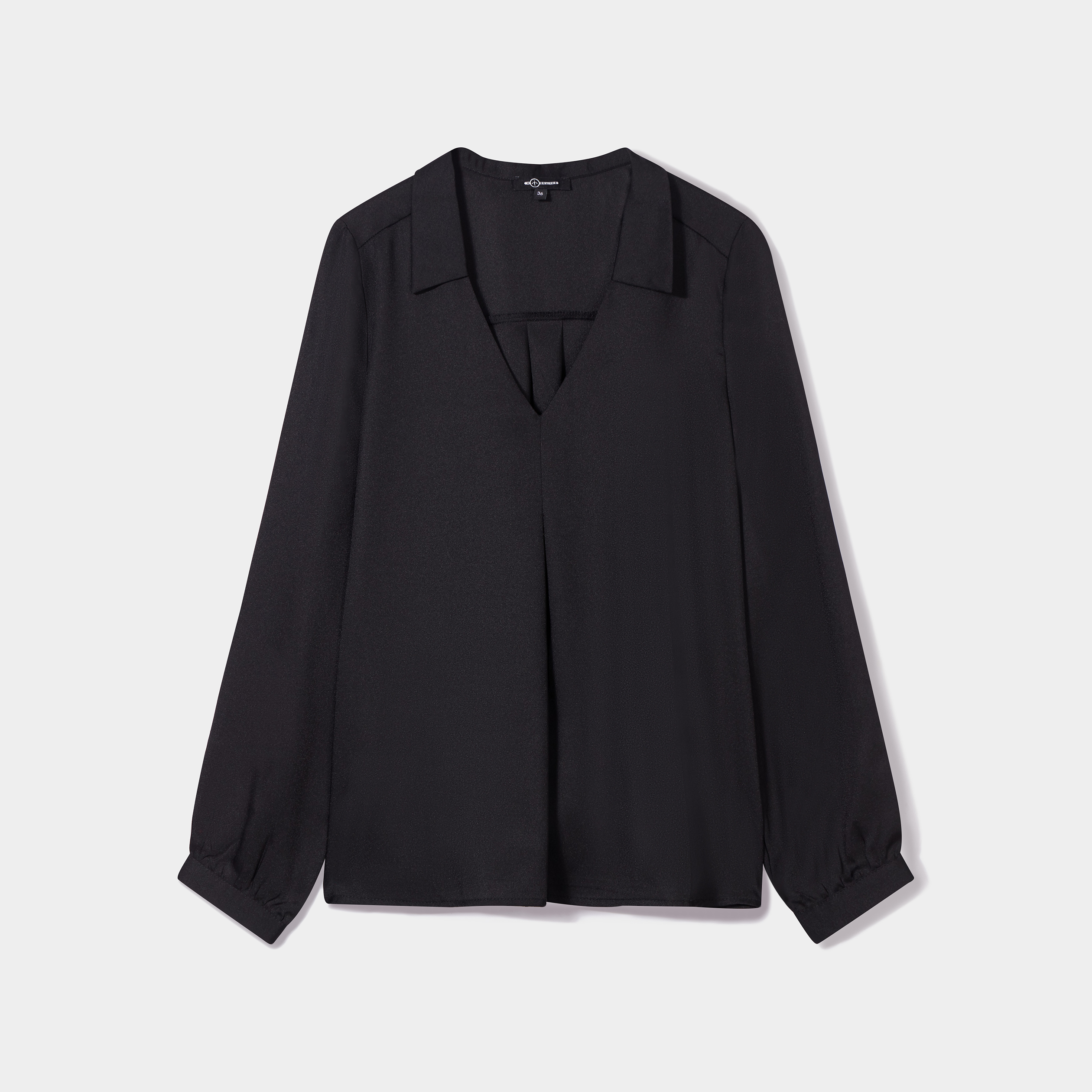 Blouse satin col en V à revers noir femme | La Halle