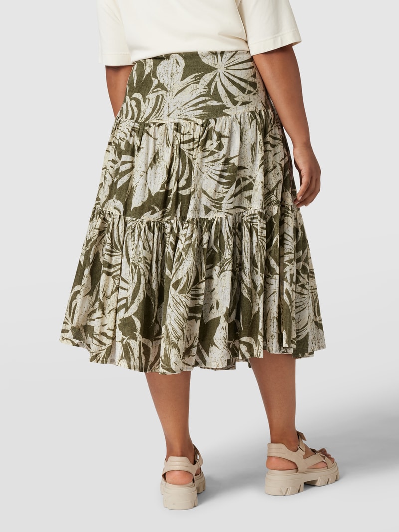 PLUS SIZE Midirock mit floralem Muster in olivgrün