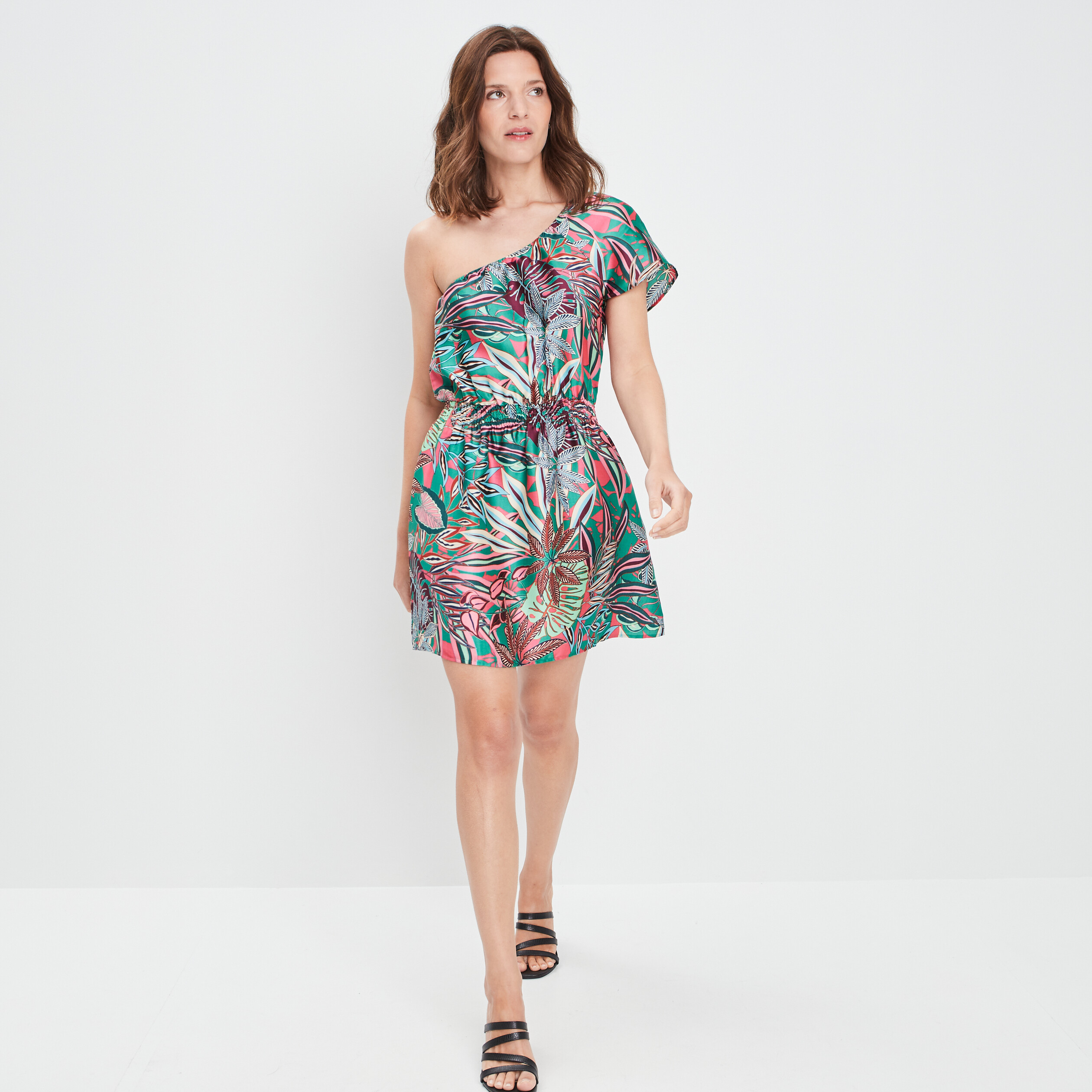 Robe droite asymétrique vert femme | La Halle