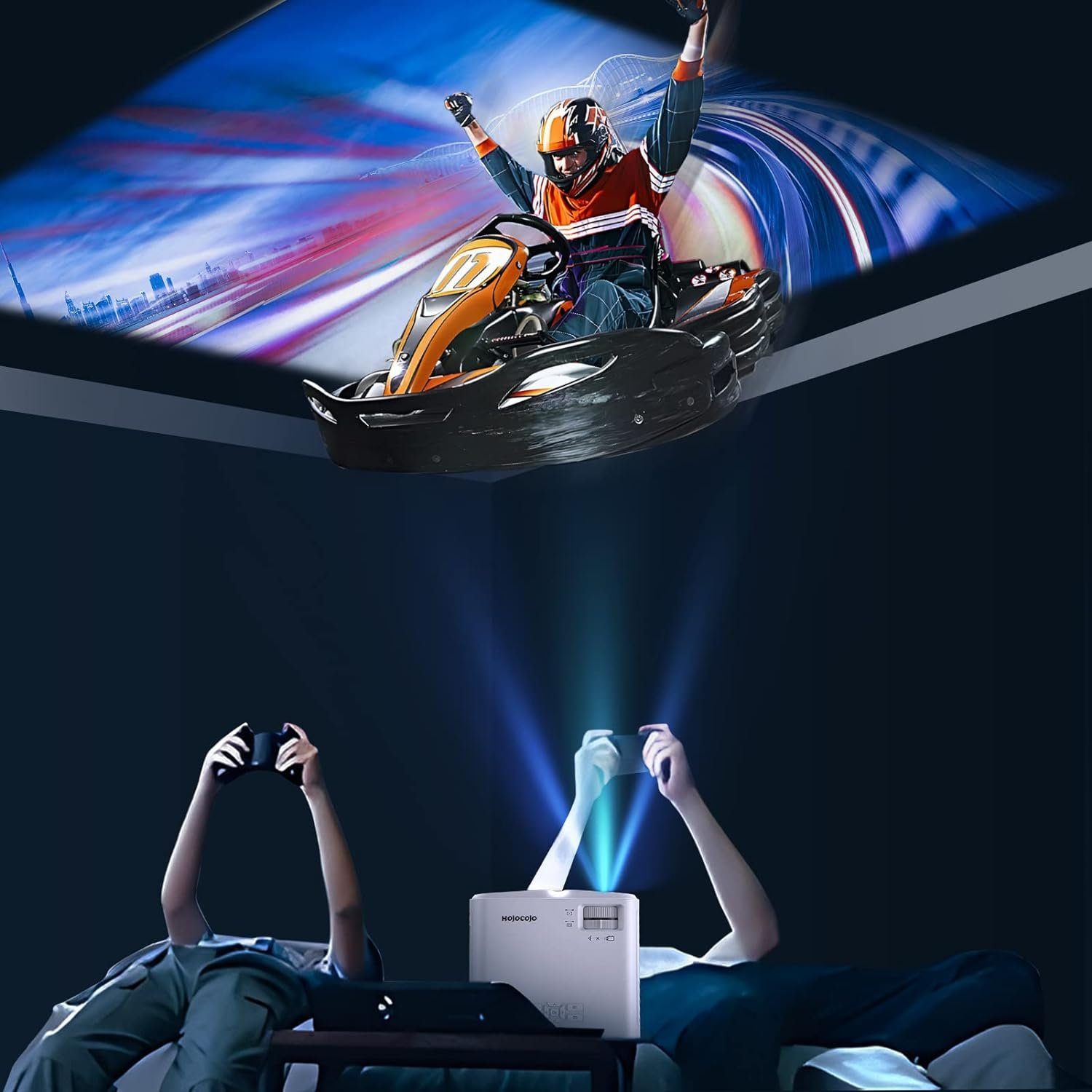 Hojocojo Portabler Projektor (9800 lm, 1080P px, 5G WLAN & Bluetooth 5.1 Full HD S21 Projektor mit 300 Riesenbildschirm)