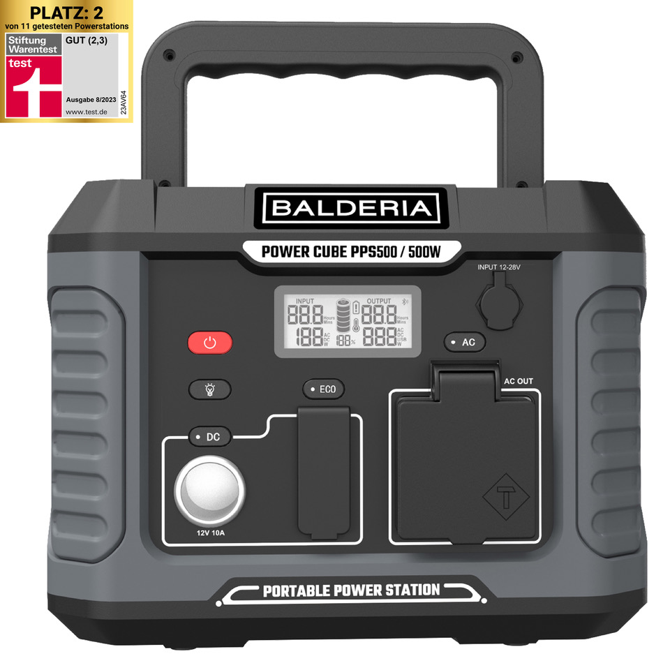 BALDERIA Power Set PS500-60: Solar-Generator, Kraftwerk, Tragbare Powerstation 400Wh   Solarpanel 60W