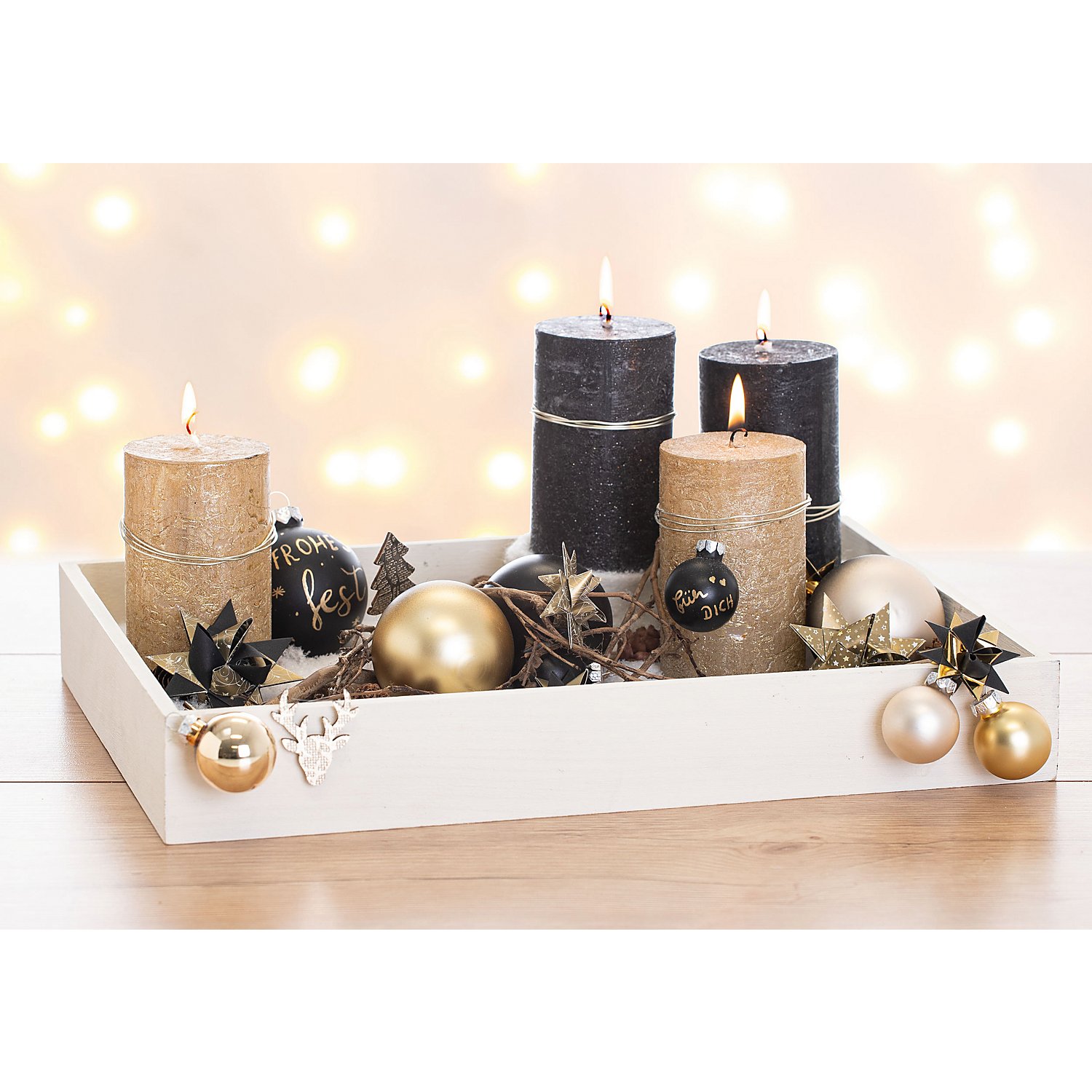Weihnachtskugeln aus Glas, gold, creme, 3 cm Ø, 12 Stück