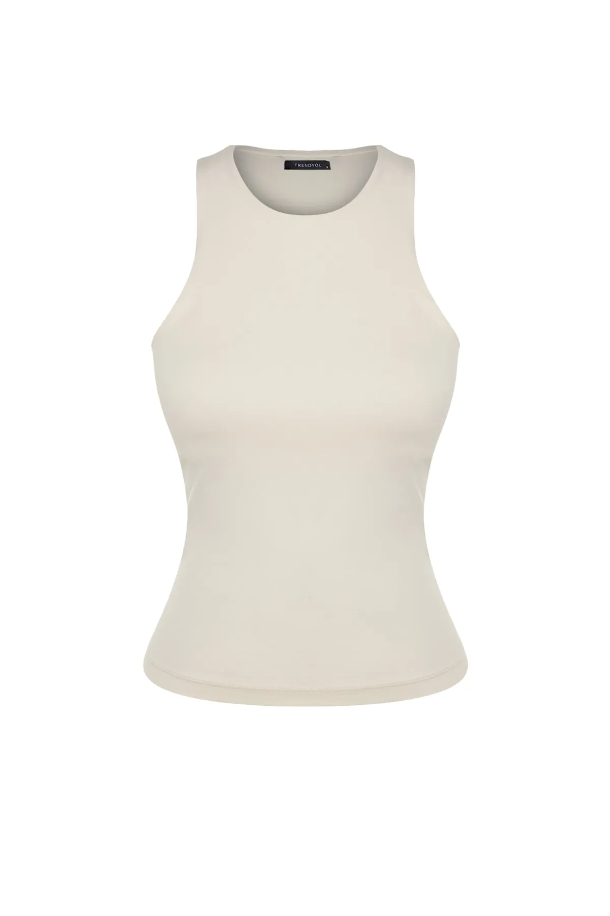 Trendyol Collection  Tailliertes/anliegendes, flexibles Strick-Unterhemd aus steinfarbener Baumwolle mit Neckholder-Kragen TWOSS23AL00069