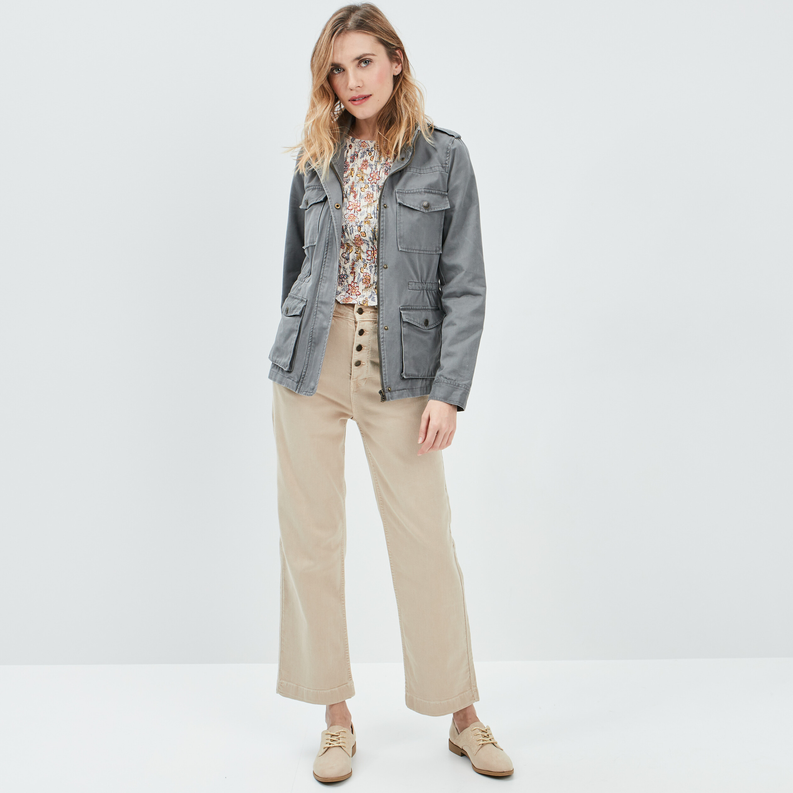Blouse manches courtes smockée beige femme | La Halle