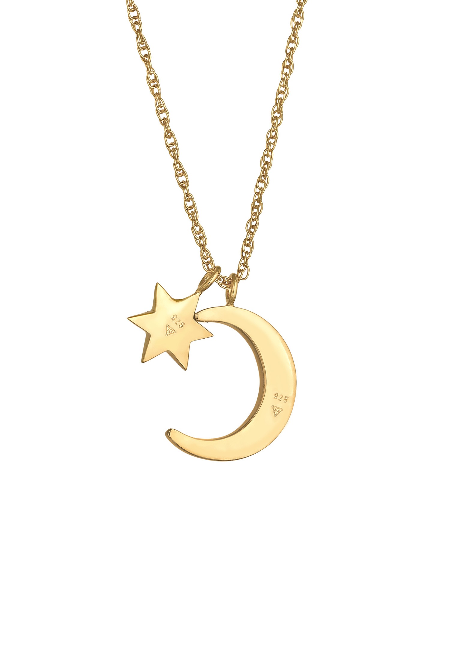 Ciondolo da donna Elli a mezza luna e stella con opale sintetico in argento sterling 925 placcato oro