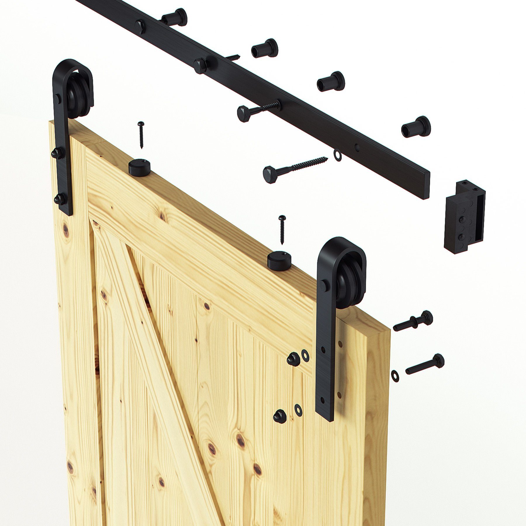 Crenex Schiebetür 200cm Schiebetürsystem Zubehörteil aus Kohlenstoffstahl (Verstellbare Hängeschiene, Schiebetor Laufschiene mit Rollen)