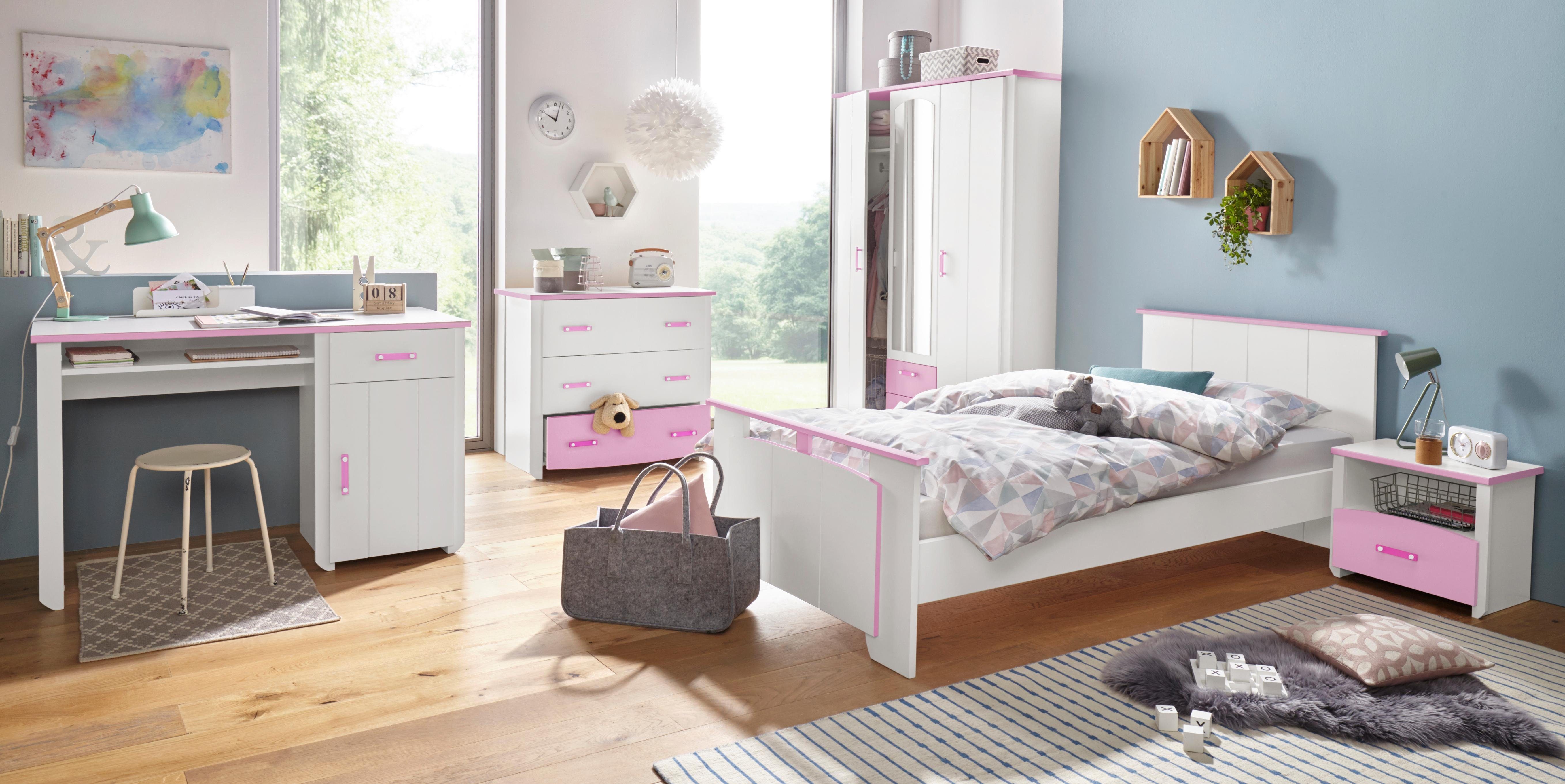Parisot Jugendzimmer-Set Biotiful, (Set, 4-St., Bett, Nachttisch, Schrank, Kommode, Schreibtisch), mit 3-trg. Kleiderschrank