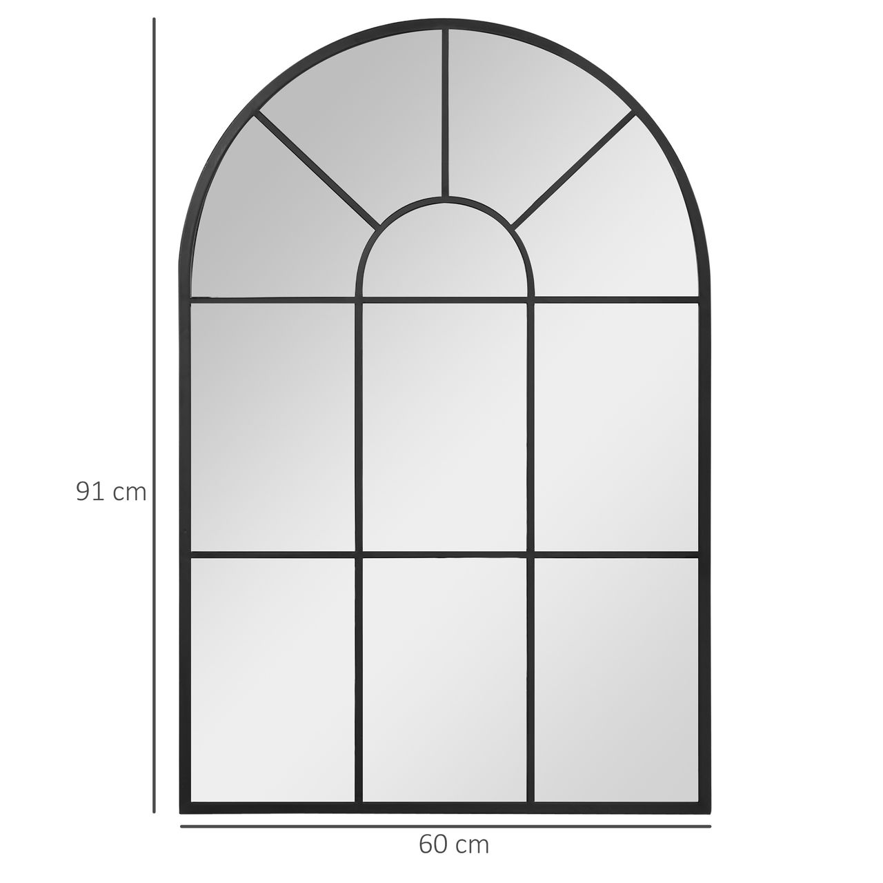 HOMCOM 91 x 60 cm Wandspiegel Bogenfenster-Spiegel Wohnzimmerspiegel Schwarz