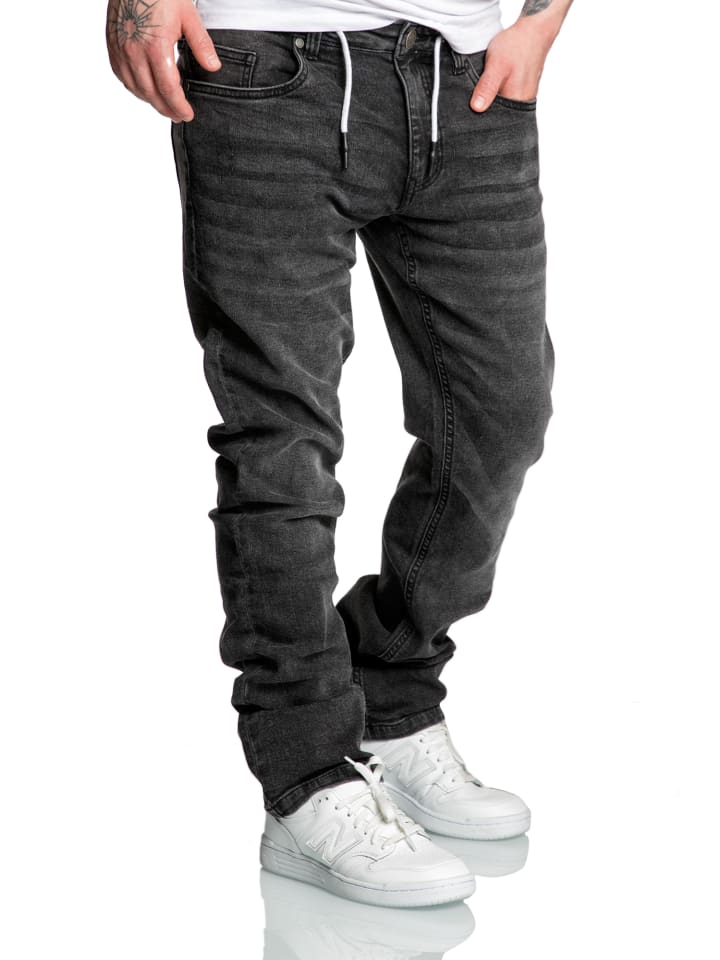 Amaci&Sons Sweathose im Denim Look COPPELL in Schwarz günstig kaufen