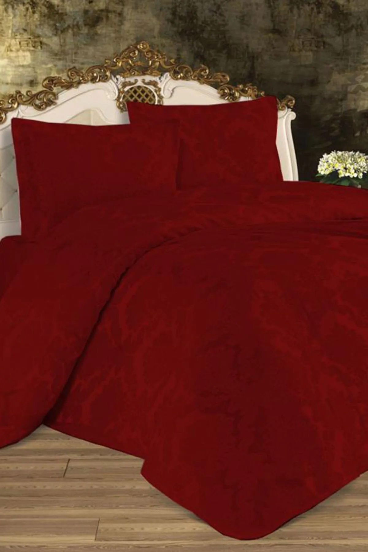 Çeyiz Diyarı  Busem Jacquard-Chenille-Einzelbettdecke, Weinrot