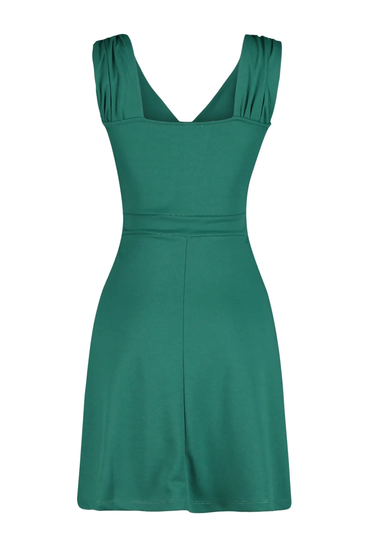 Trendyol Collection  Grünes Mini-Strickkleid aus Krepp mit offener Taille und zweireihigem Ausschnitt im Skater-Stil TWOSS20EL1579