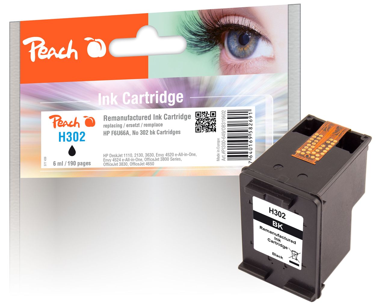 Peach Druckkopf schwarz ersetzt HP No. 302 bk