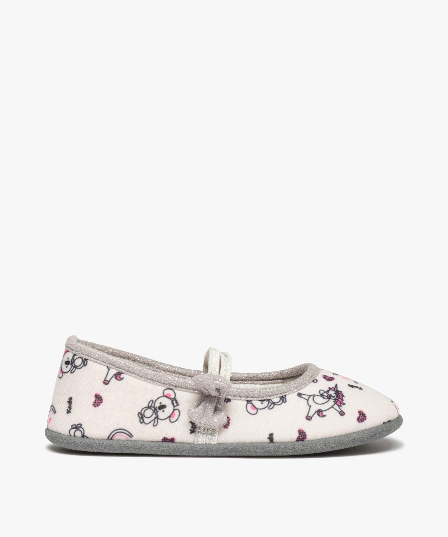 Chaussons fille ballerines imprimées à bride élastiquée gris | GEMO