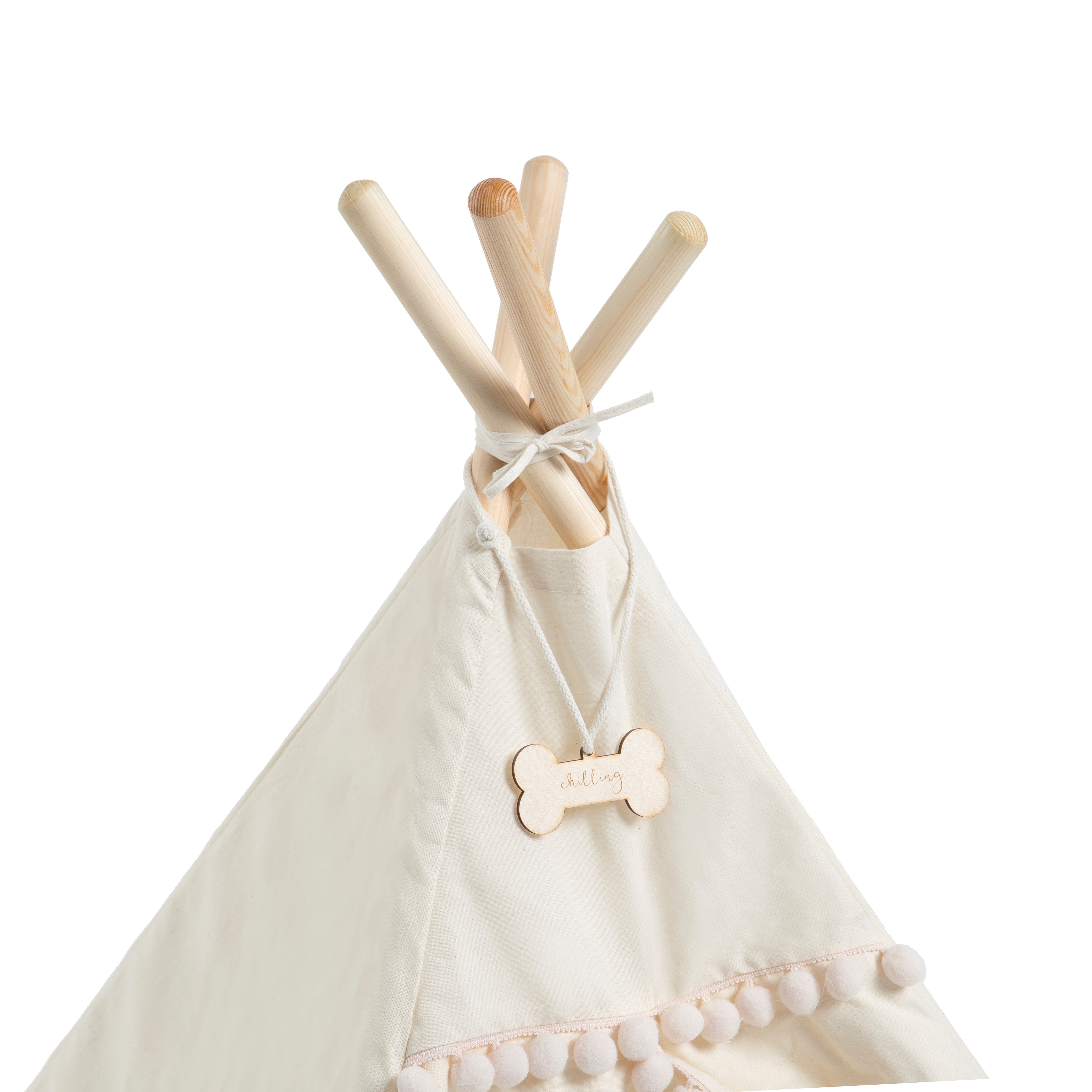 Rainbow Kids Tipi-Zelt Tipi für Hunde und Katzen / Haustierzelt Beiger Pompon, (2 tlg), vier Holzstangen zu je 110 cm Länge