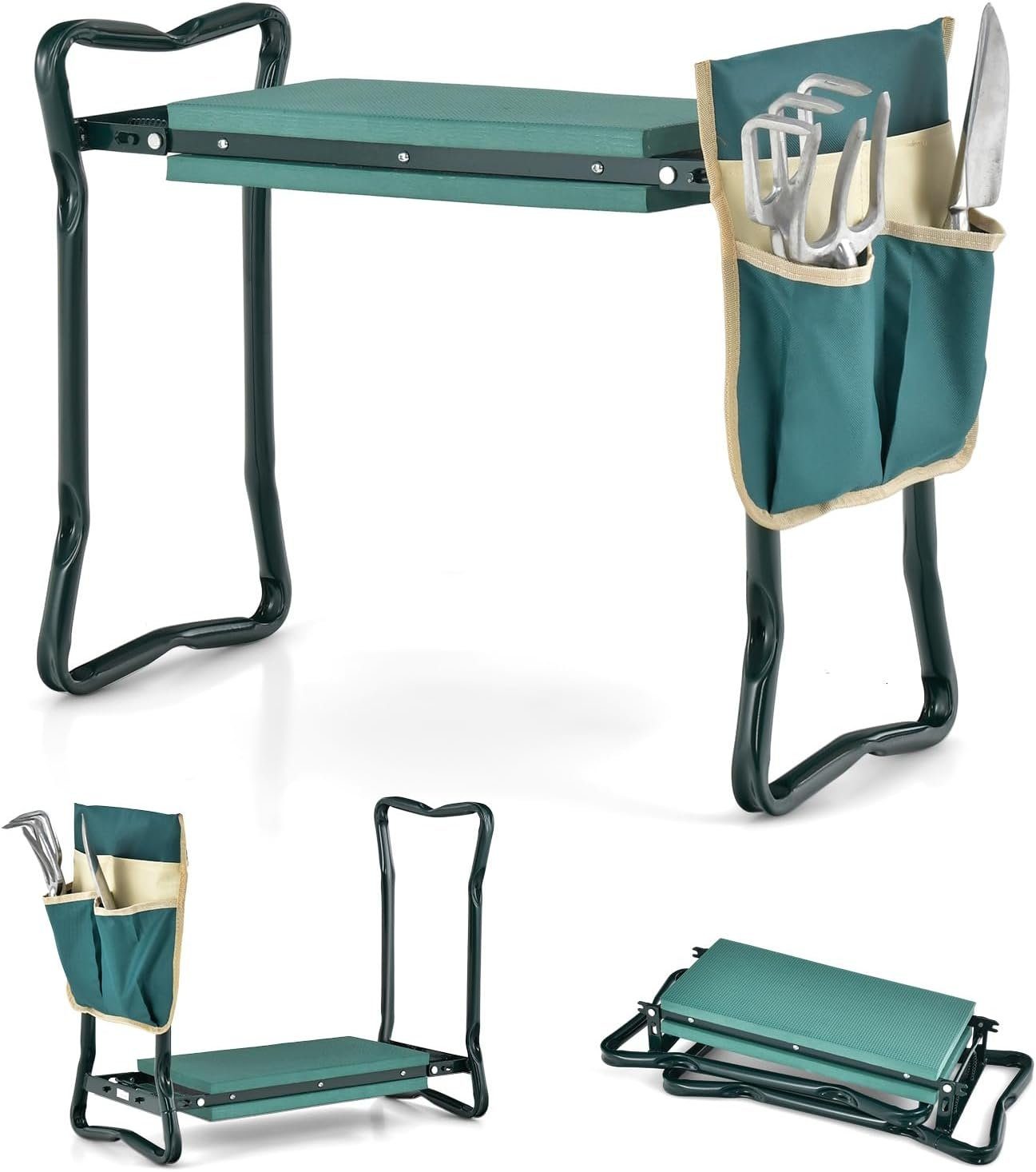KOMFOTTEU Arbeitshocker Gartenhocker (2 St), klappbar, bis 150kg, mit 1 Werkzeugtaschen