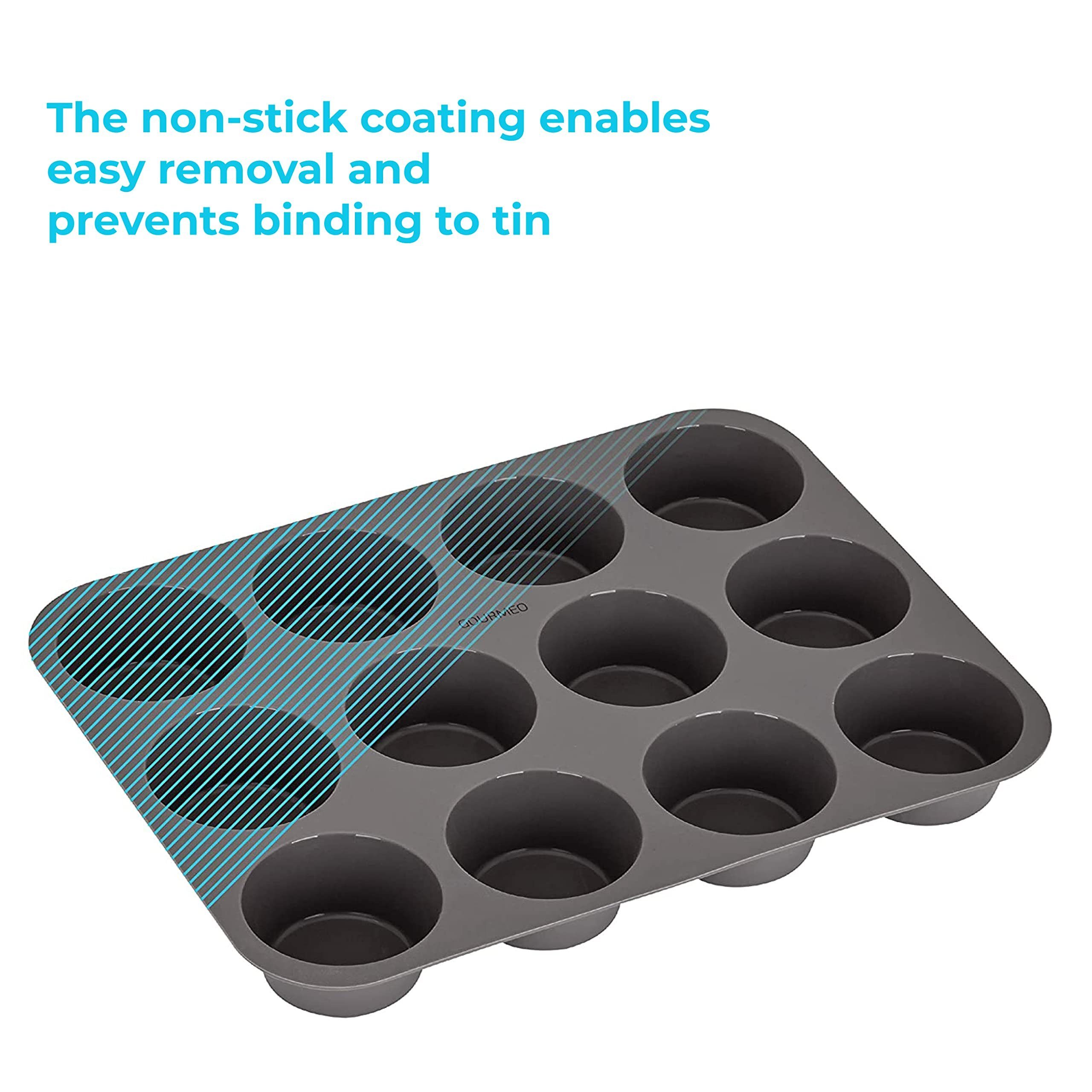 GOURMEO Backblech Silikon Muffinform für 12 Mini Muffins, Silikon, Silikon Backform für 12 kleine Muffins