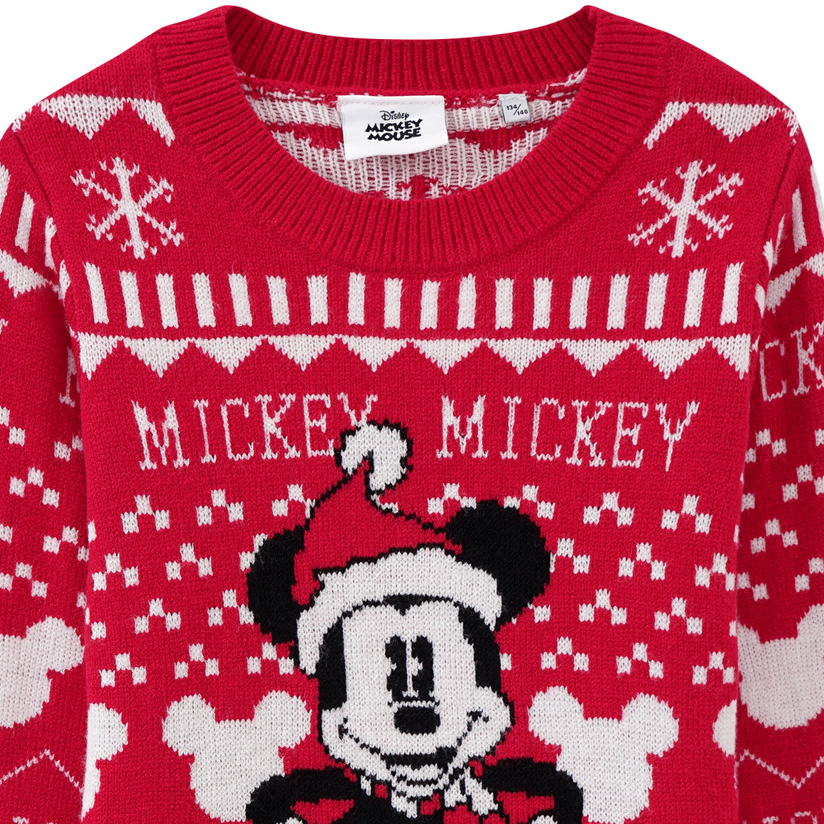 Micky Maus Weihnachtsstrickpullover rot / weiss