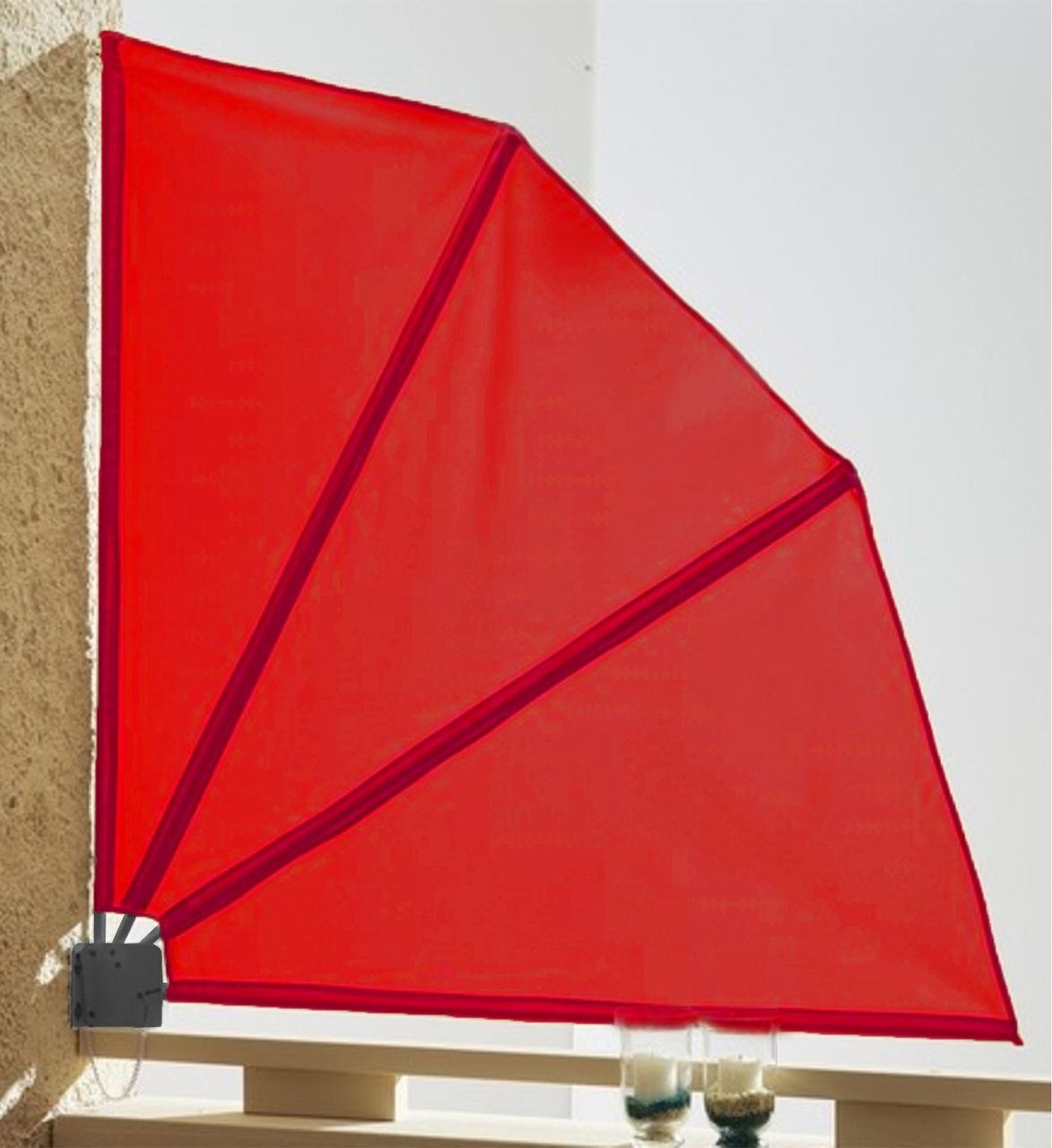 Grasekamp Balkonfächer Premium 140x140cm Rot mit Wandhalterung Trennwand Sichtschutz
