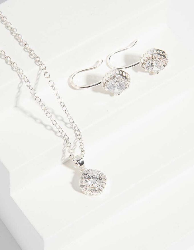 Set aus Kette und Ohrring - Ziersteine