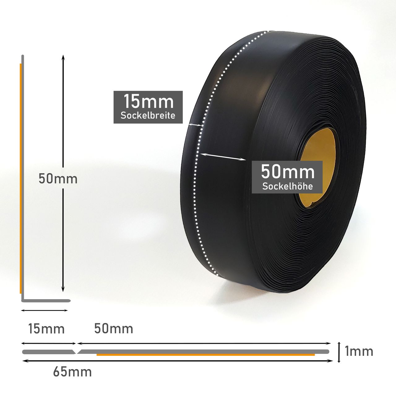 Lemodo Weichsockelleiste schwarz, 25m Rolle