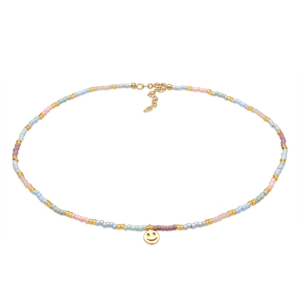 Elli Elli Collier Femmes Choker Emoji Pendentif verre Beads pastel en argent sterling  collier