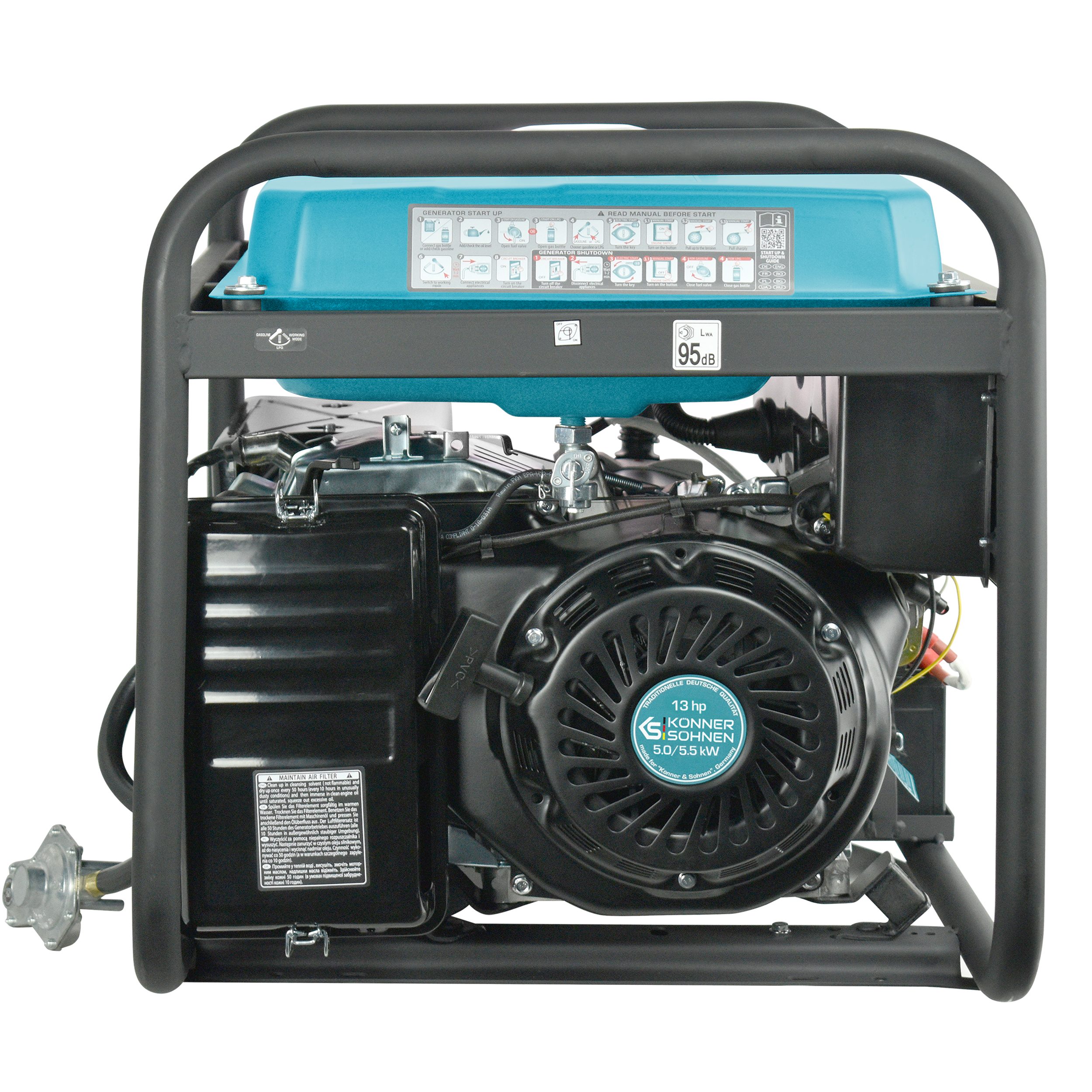 Könner & Söhnen Stromerzeuger KS 7000E G, 5,50 in kW, (4-Takt, Kupfer,Steckdosen 1x16A (230V),1x32A (230V), 1-tlg., E-Start, Automatischer Spannungsregler), Automatischer Spannungsregler, Anzeige (Volt, Hz)