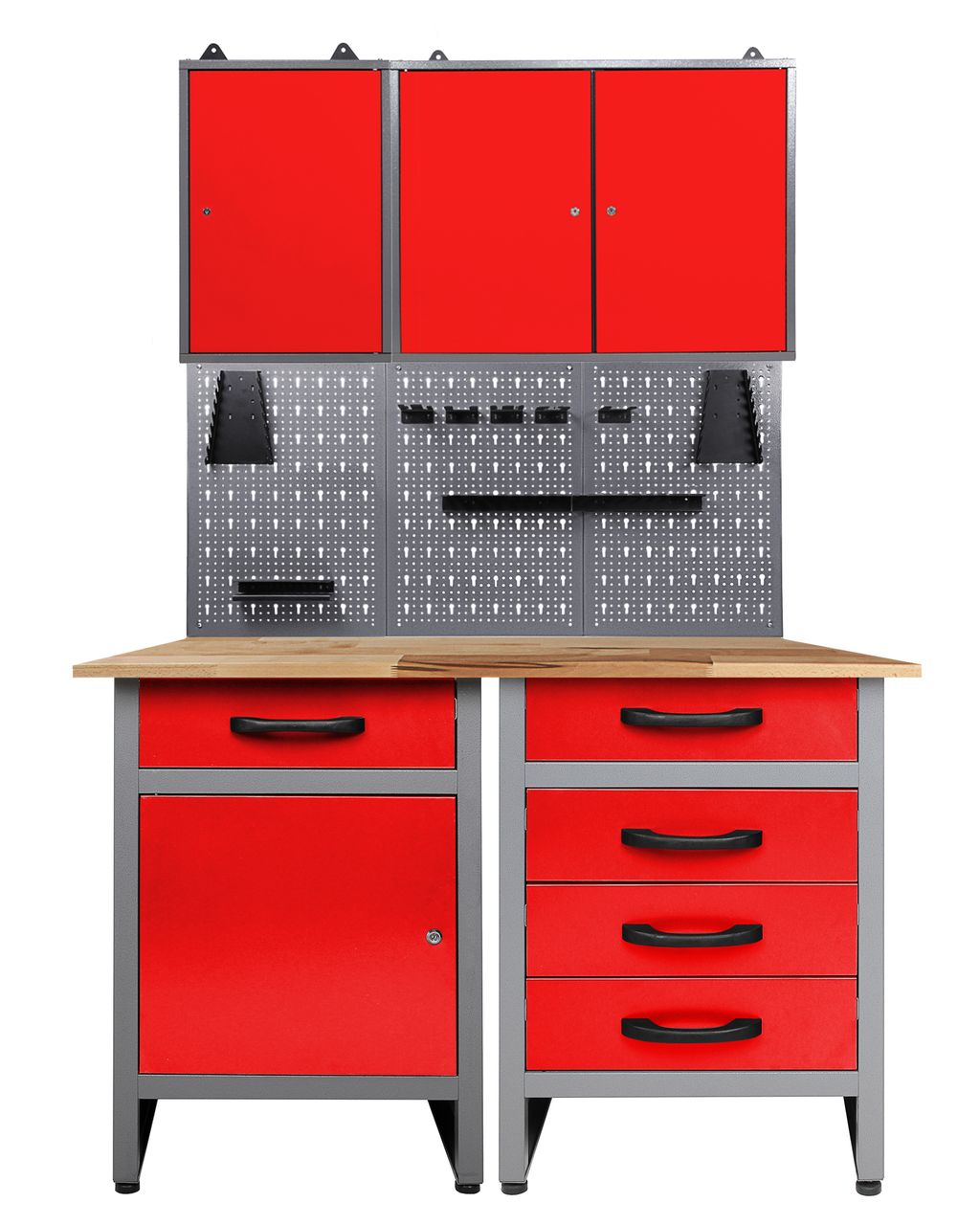 Ondis24 Werkstatt Set Entdecker 120 cm 2 Schränke rot