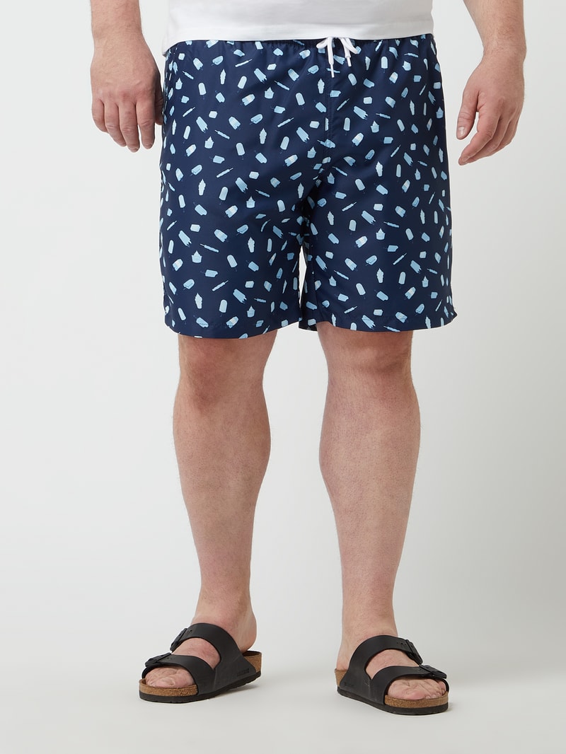 PLUS SIZE Badehose mit Allover-Muster in dunkelblau