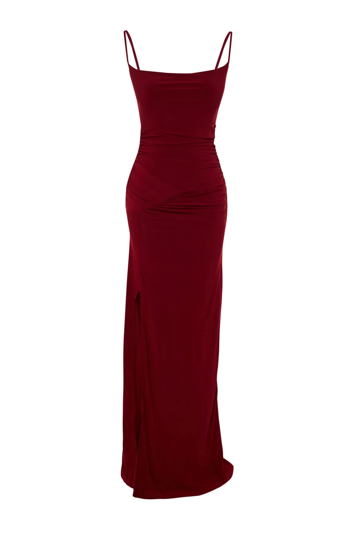 Trendyol Collection  Burgunderrotes langes Abendkleid aus Strick TPRSS22AE0112