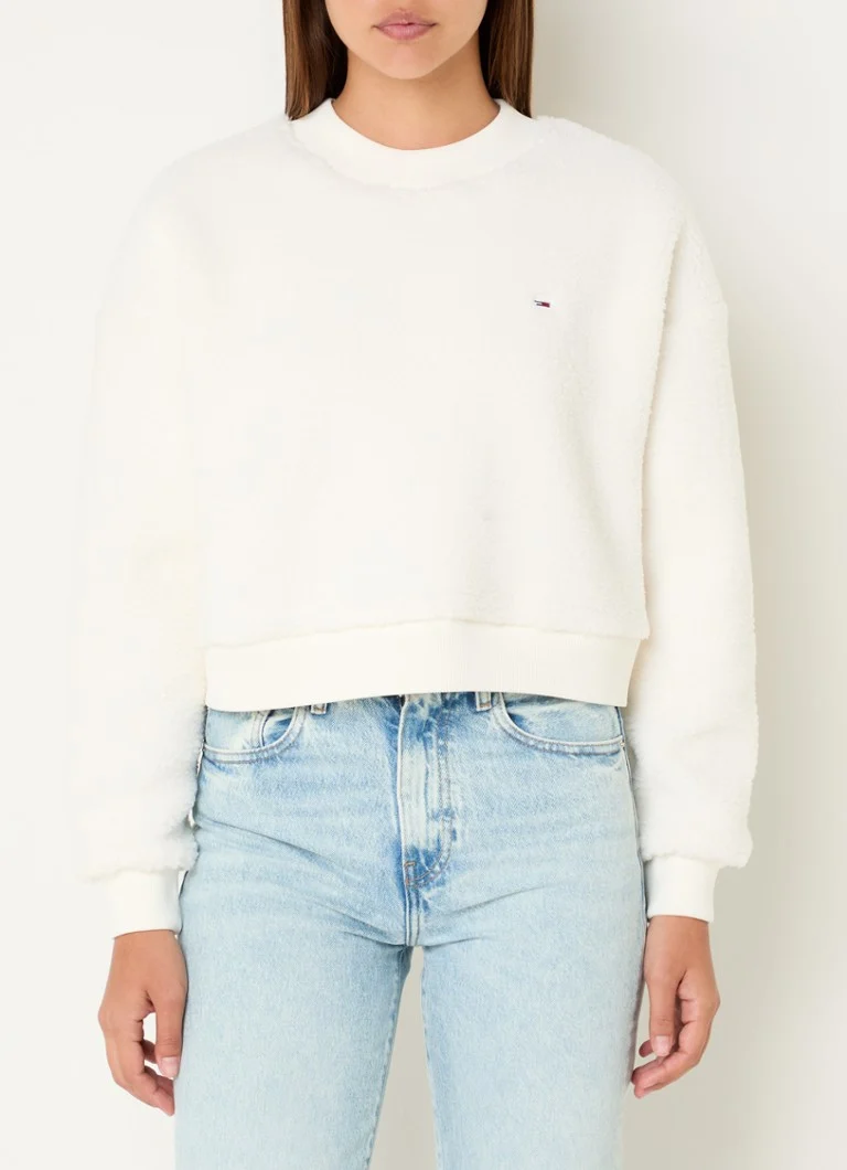 Pulover scurt din pluș Tommy Hilfiger cu logo brodat