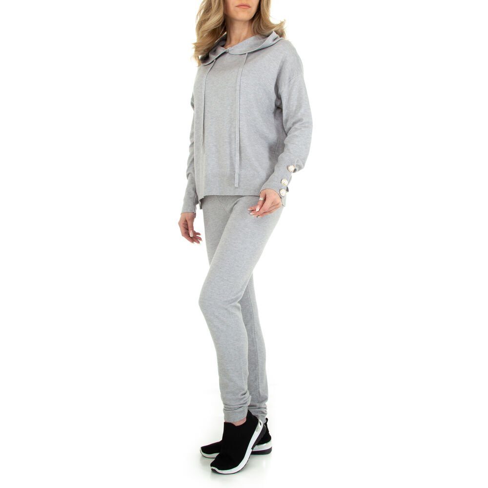 Ital-Design Freizeitanzug Damen Freizeit, Kapuze Stretch Zweiteiler in Grau