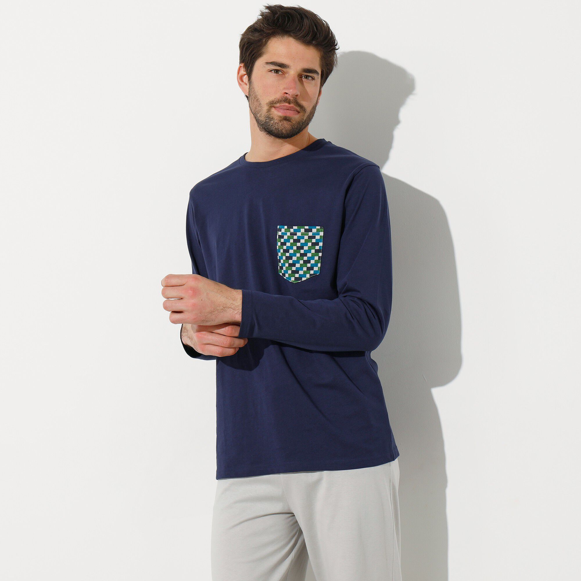 Tee-shirt pyjama manches longues marine