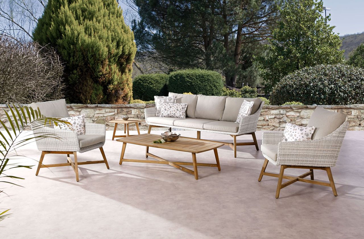 BEST Lounge-Couch Paterna 3-Sitzer Teakholz/alabaster
