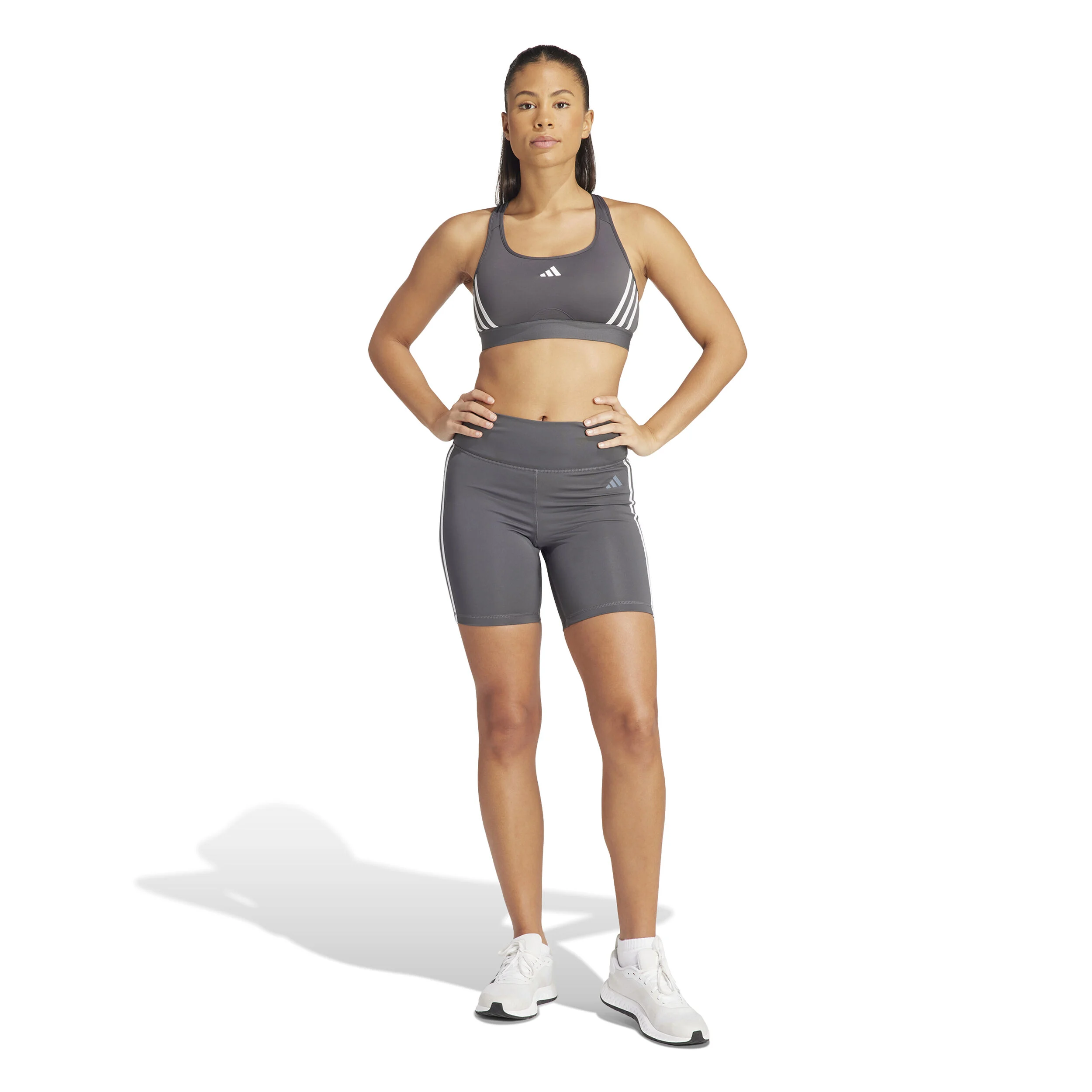 Power Racer Medium 3-Stripes Sport-BH Damen - Grau, Weiß