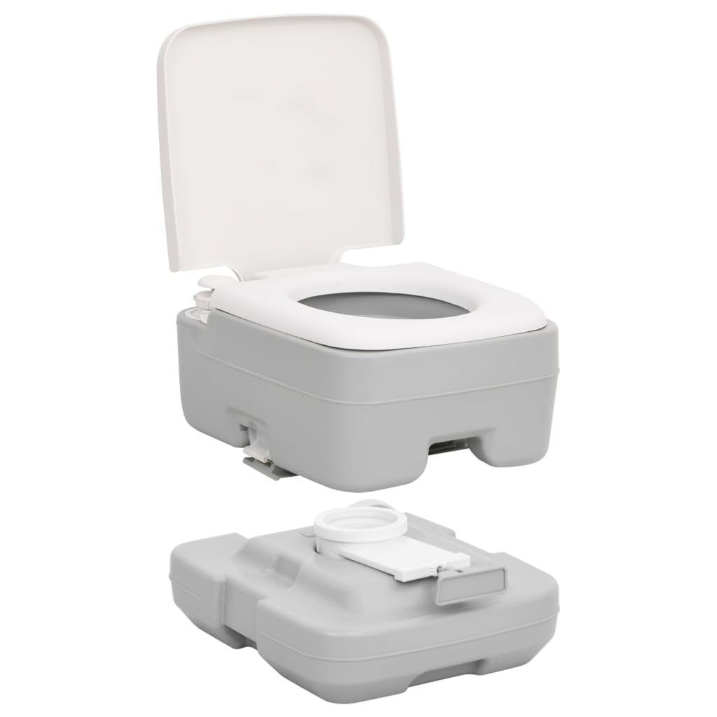vidaXL Campingtoilette Camping-Toilette Tragbar Grau und Weiß 10+10 L HDPE