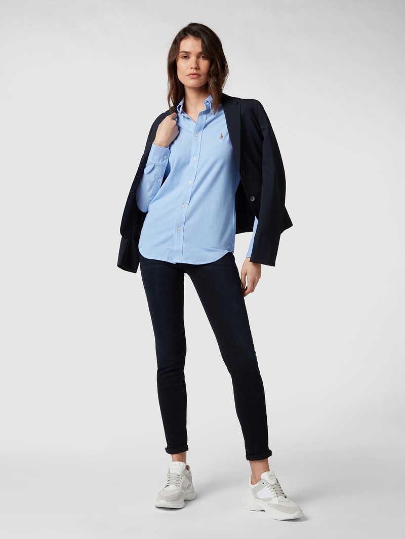 Skinny Fit Bluse aus Piqué in hellblau