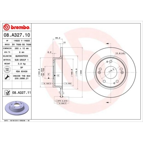08.A327.11 BREMSSCHEIBE BREMBO HA  VP2 - ATU