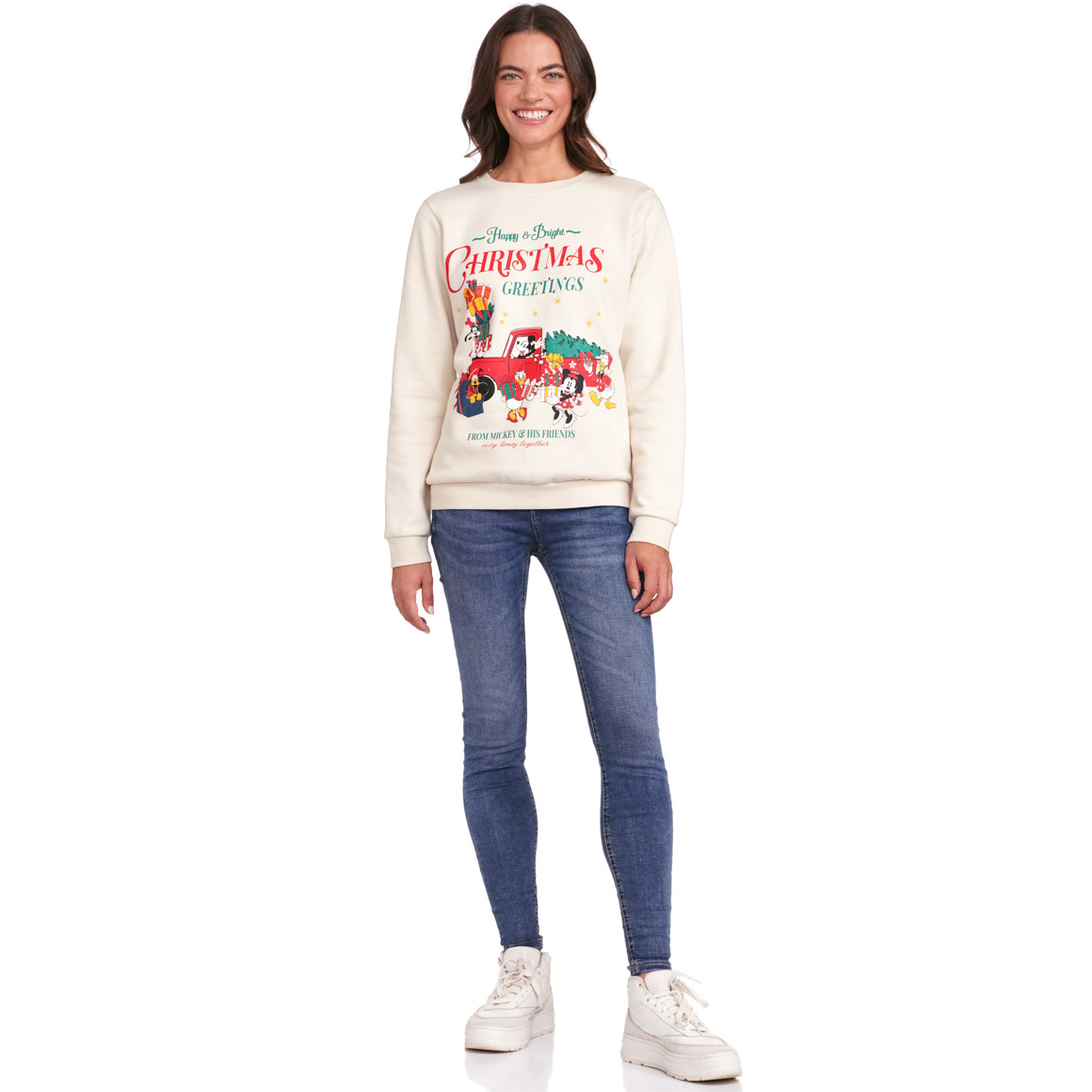 Micky Maus Weihnachtssweatshirt mit Print creme