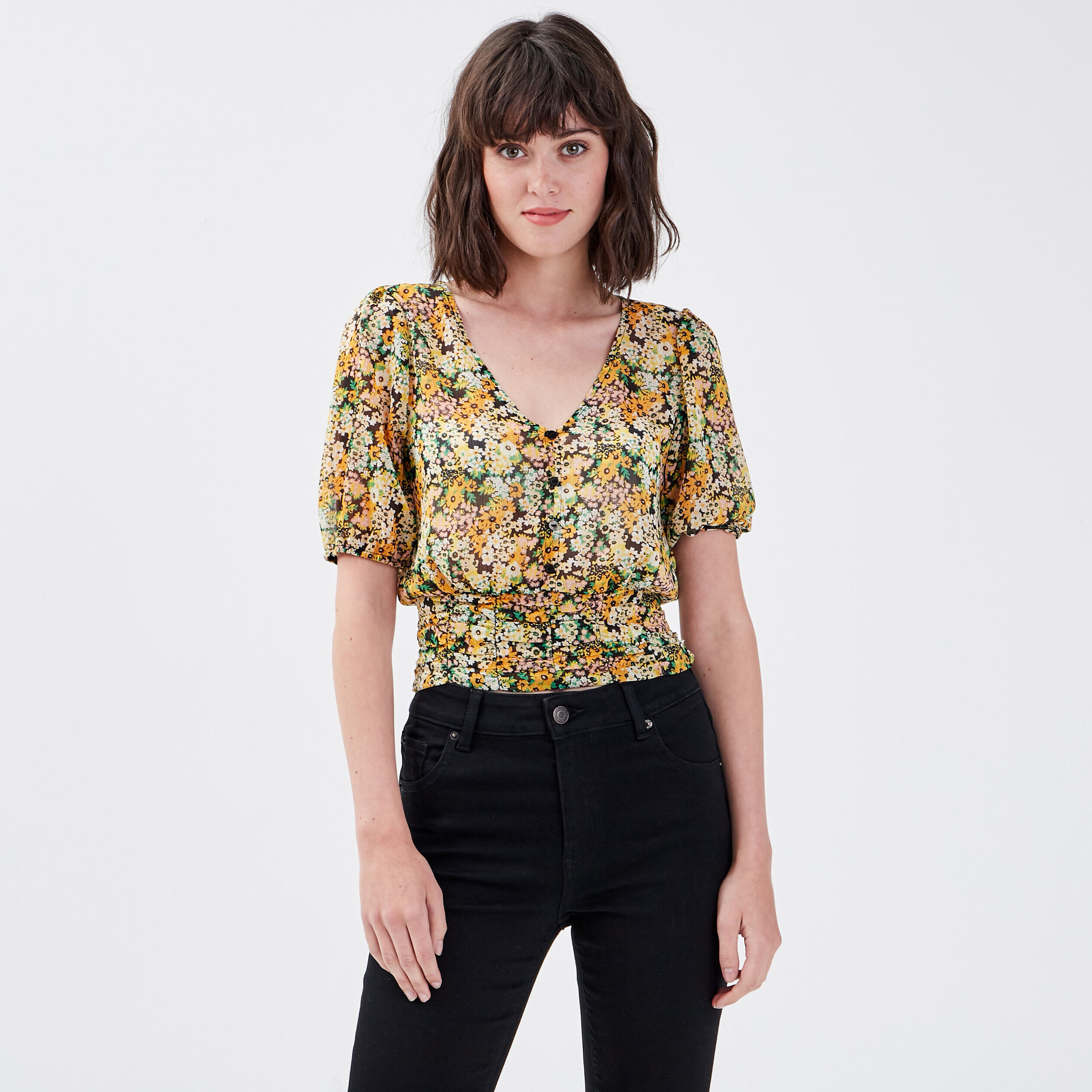 Blouse manches 3/4 noir femme | Cache Cache