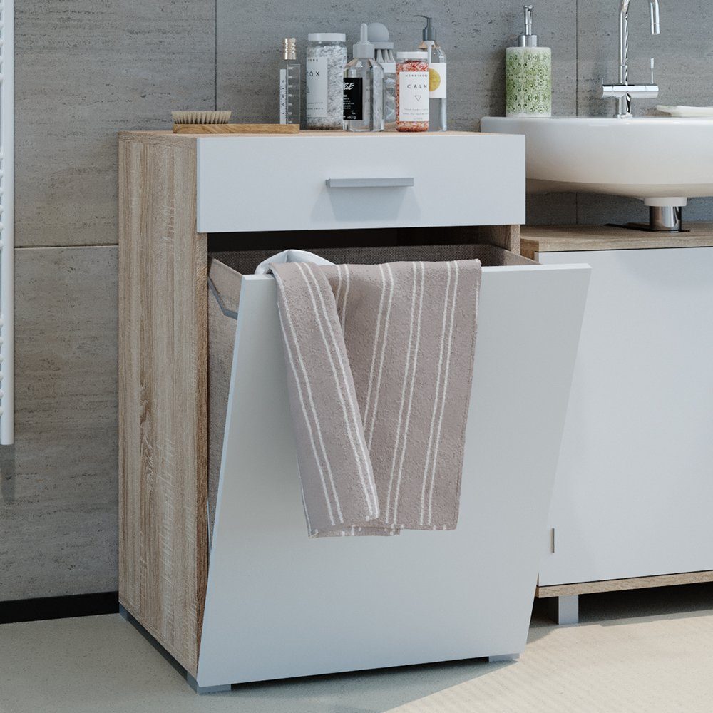Vicco Wäscheschrank Wäschekorb Badschrank MATTEO XL 1xKipptür Sonoma / Weiß