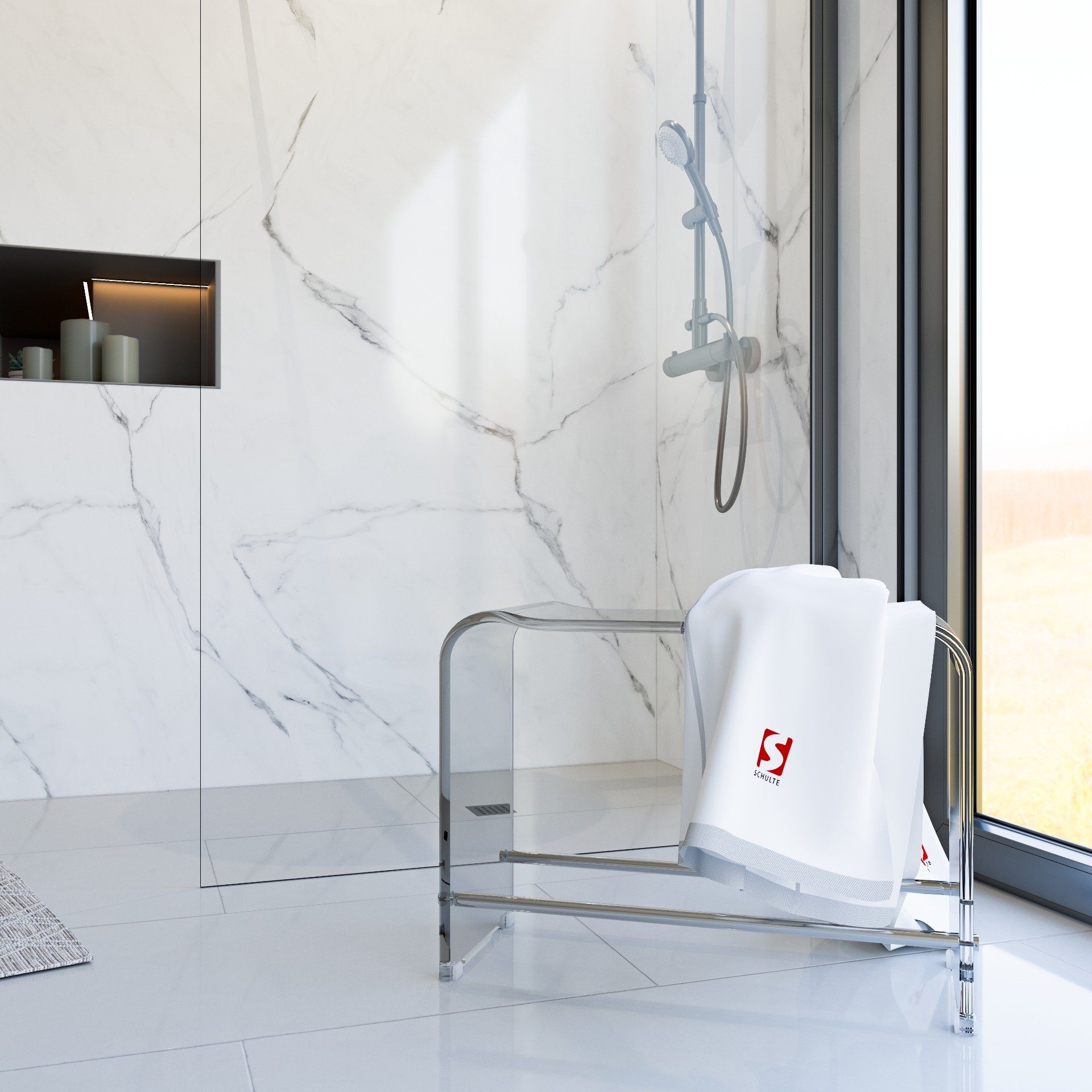 Schulte Duschhocker XL, aus Acrylglas, mit extra großer Sitzfläche, belastbar bis 130 kg, ergonomisch geformt, rutsch- und standfest, Restposten