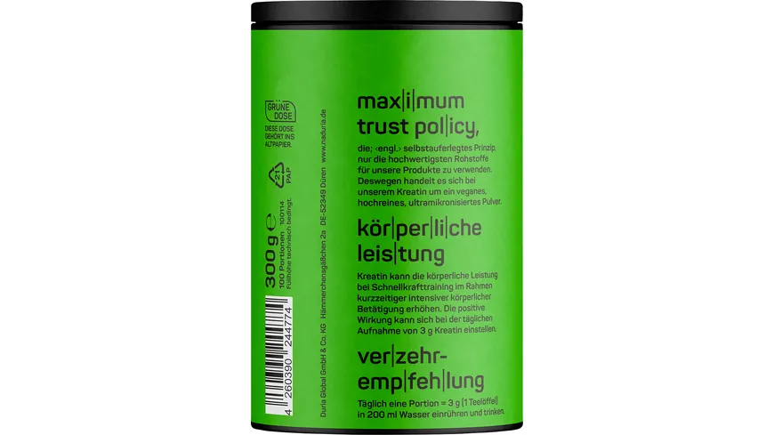 NADURIA Creatine Premium Monohydrate vegan neutral 300 g
