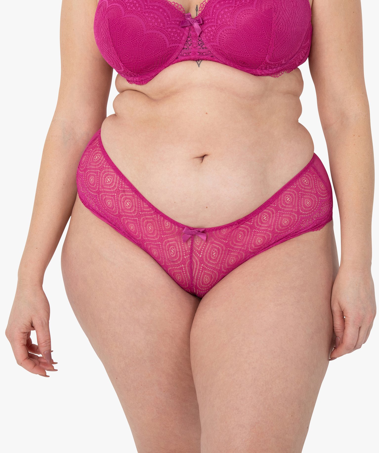 Shorty en dentelle et tulle femme grande taille rose fonce | GEMO